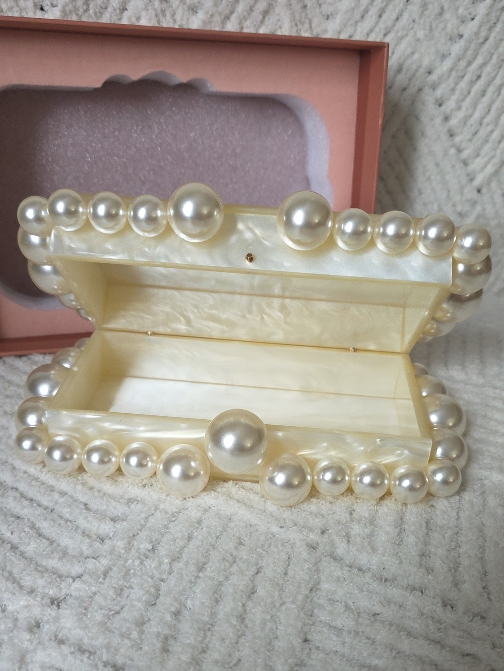 cult gaia Pearl-Trim Marbled Acrylic Clutch in Ivory - Picture 5 of 5